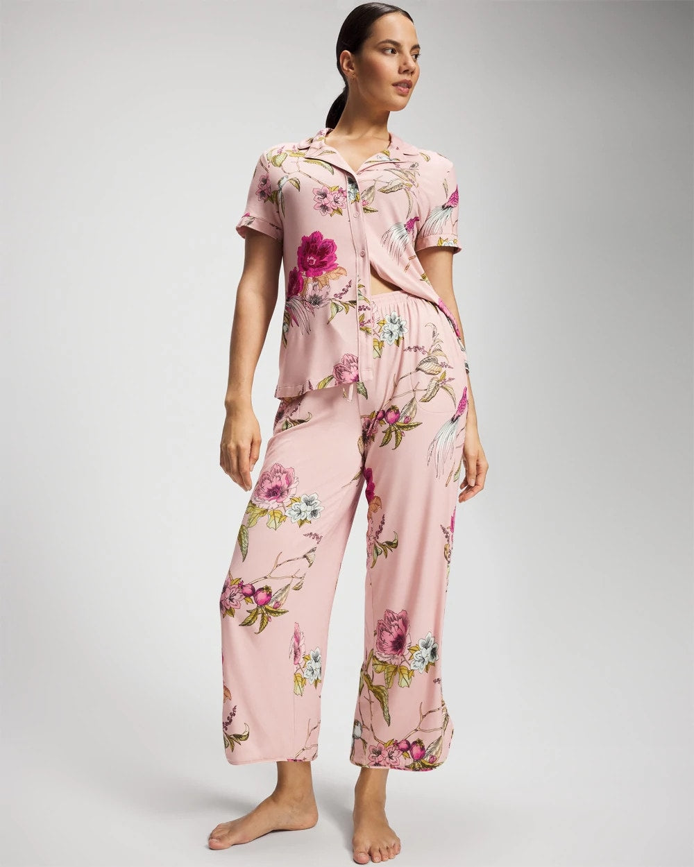 FEATHERED FANCY PINK - Piped Crop Pajama Pant | Soma
