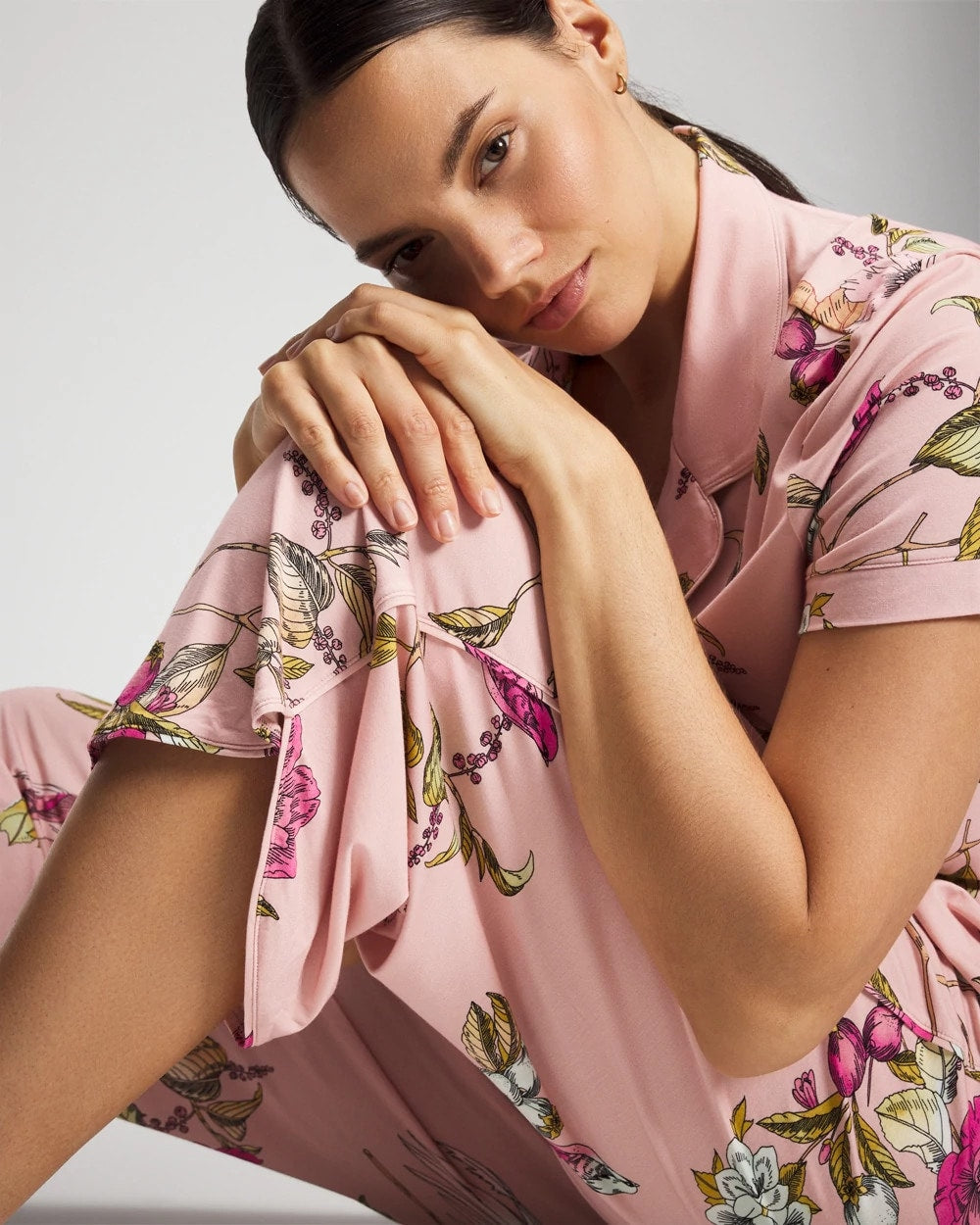 FEATHERED FANCY PINK - Piped Crop Pajama Pant | Soma