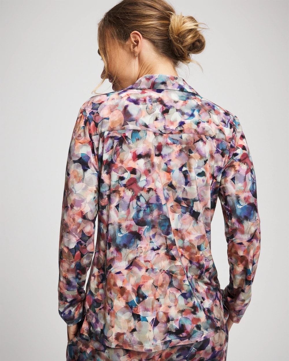 PETAL MOSAIC PETROL - Long-Sleeve Notch Collar Pajama Top | Soma