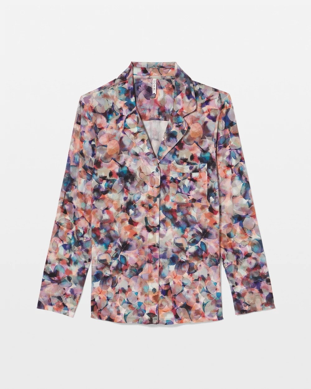 PETAL MOSAIC PETROL - Long-Sleeve Notch Collar Pajama Top | Soma