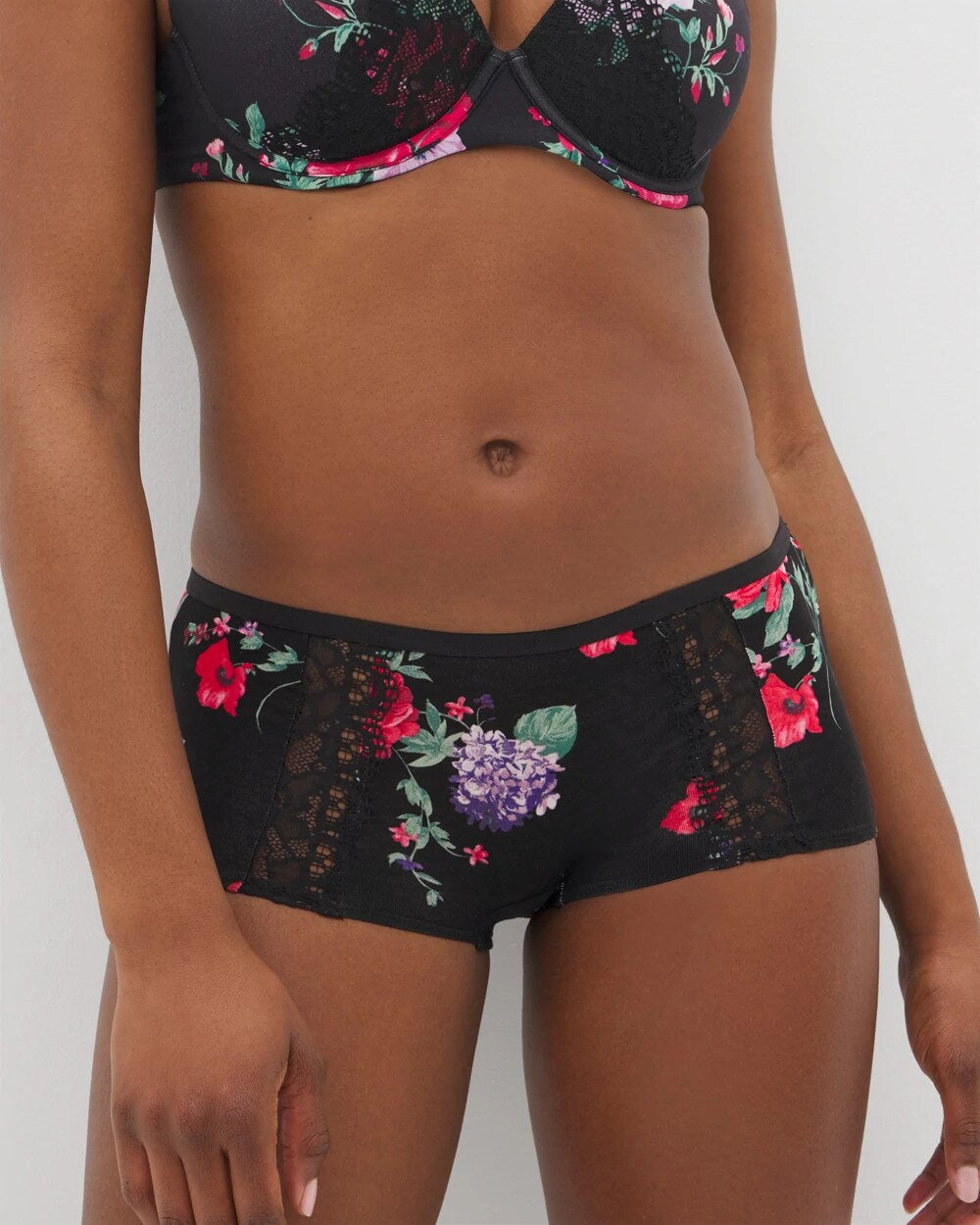 RHAPSODY FLORA MINI BLACK - Boyshort Panty with Enchanting Lace | Soma