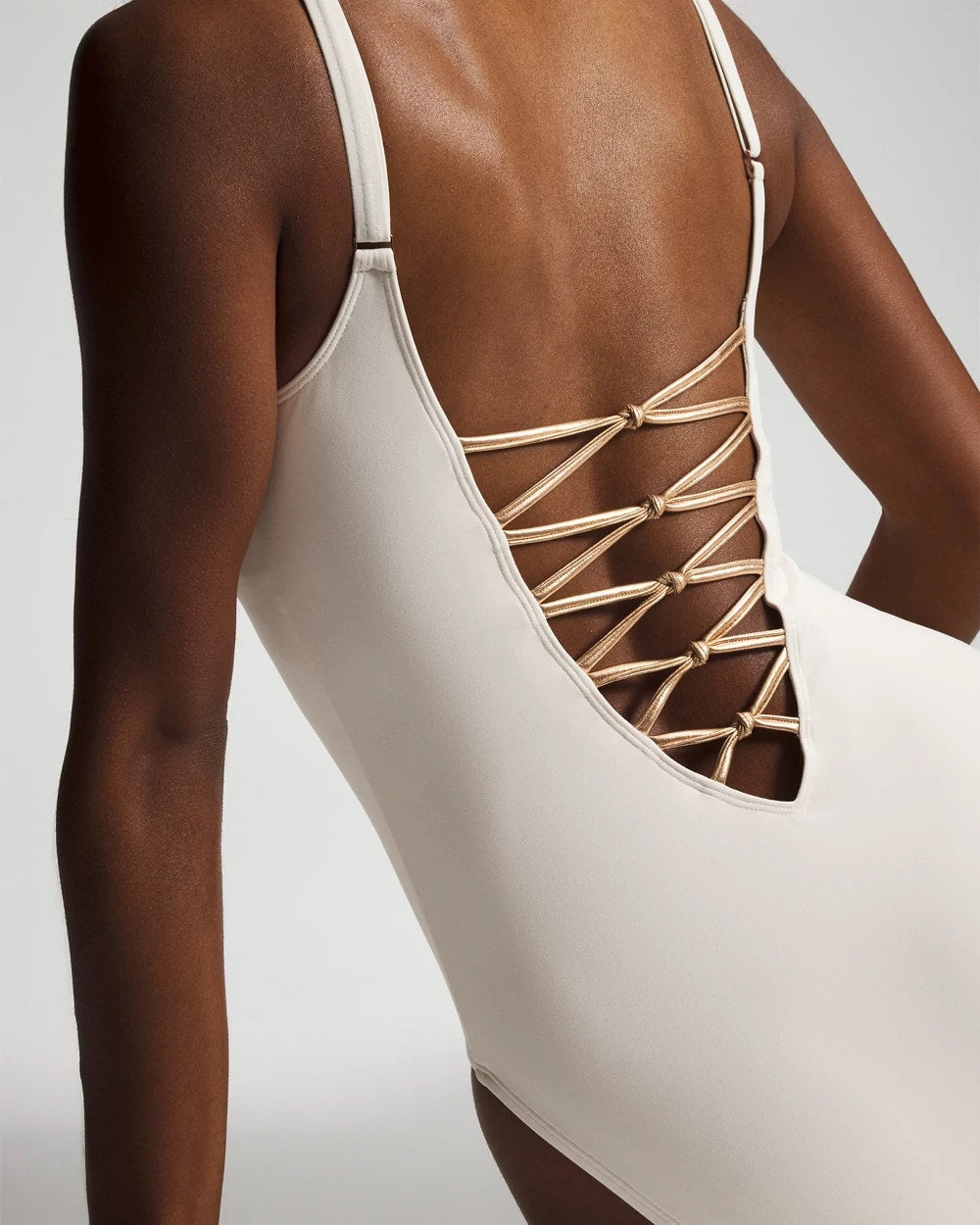 COCONUT/ROSE GOLD - Let’s Get Knotty Lace-Down One-Piece Suit | Soma