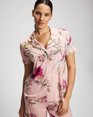 FEATHERED FANCY PINK - Printed Short Sleeve Notch Collar | Soma