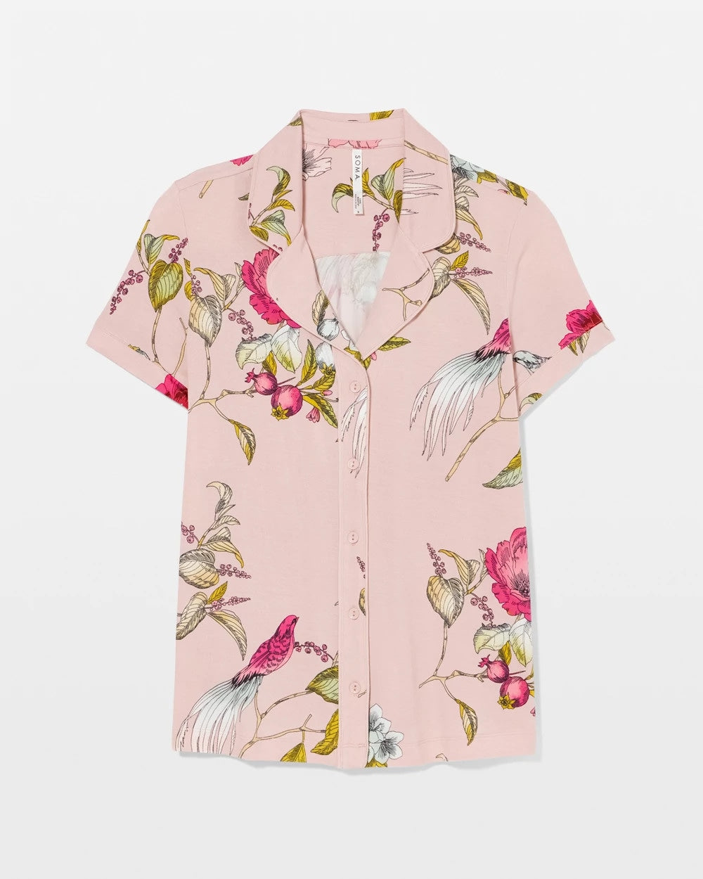 FEATHERED FANCY PINK - Printed Short Sleeve Notch Collar | Soma