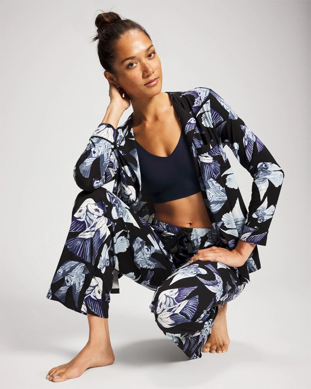 WHIMSICAL WINGS BLK MID - Satin Trim Pajama Pant | Soma
