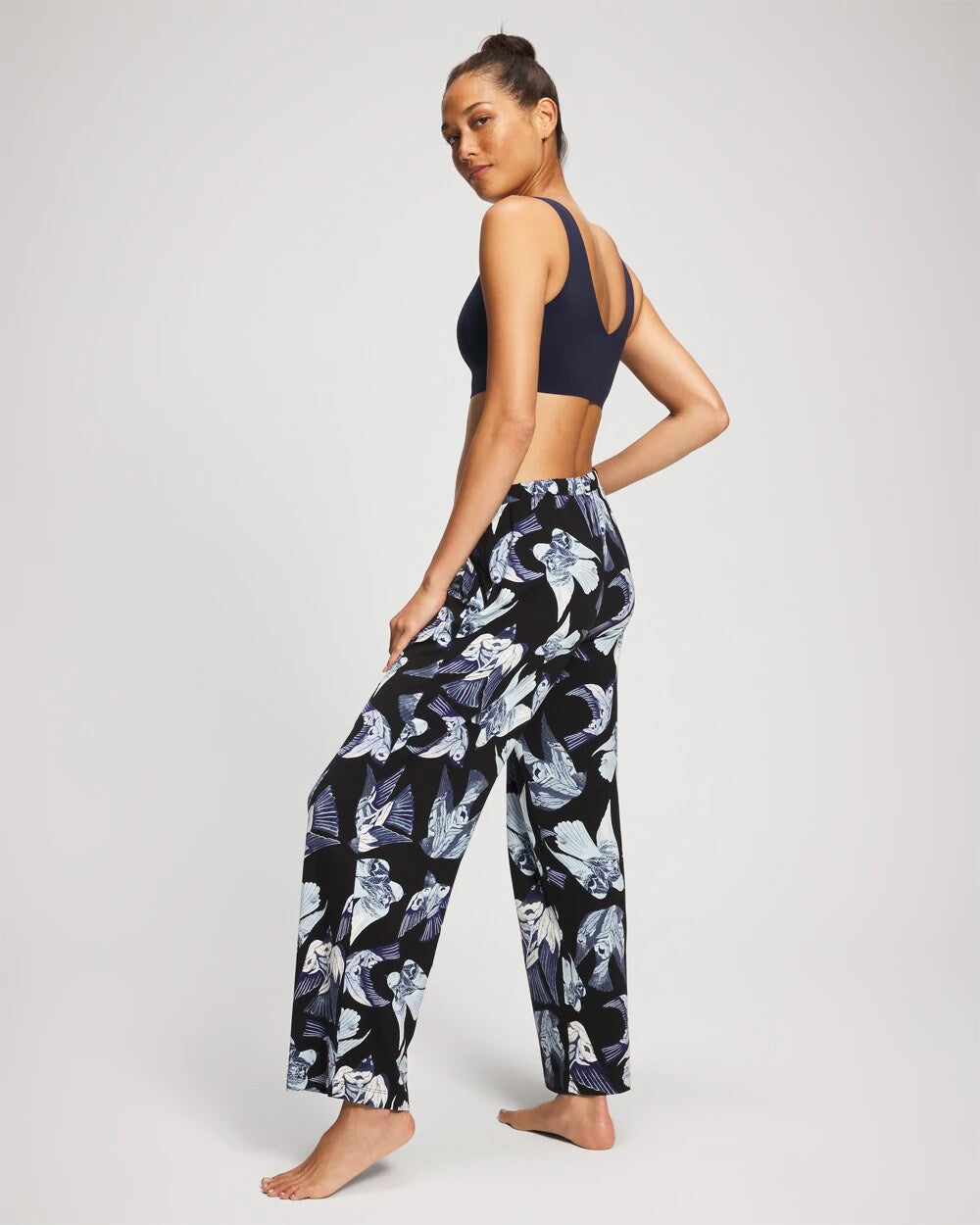 WHIMSICAL WINGS BLK MID - Satin Trim Pajama Pant | Soma
