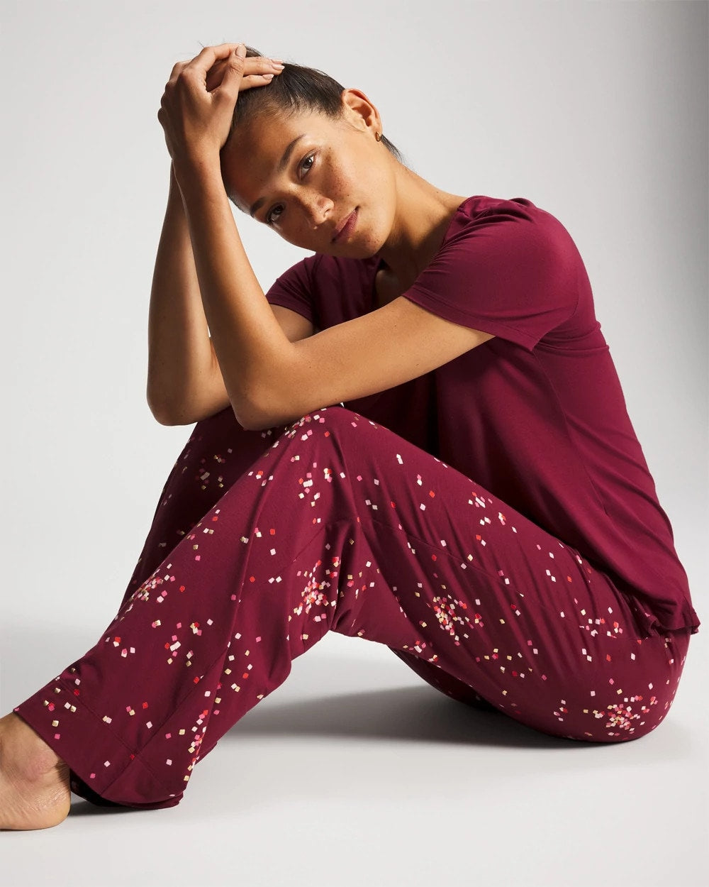SCATTERED SQUARES VP/FOIL - Packaged Short-Sleeve Pant Pajama Set | Soma