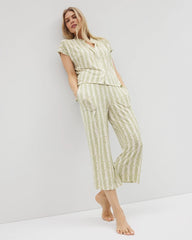 CHILL STRIPE CHAMPAGNE - Mandarin Collar Short Sleeve Pajama Top | Soma