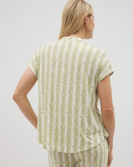 CHILL STRIPE CHAMPAGNE - Mandarin Collar Short Sleeve Pajama Top | Soma