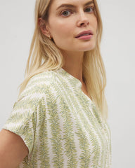 CHILL STRIPE CHAMPAGNE - Mandarin Collar Short Sleeve Pajama Top | Soma