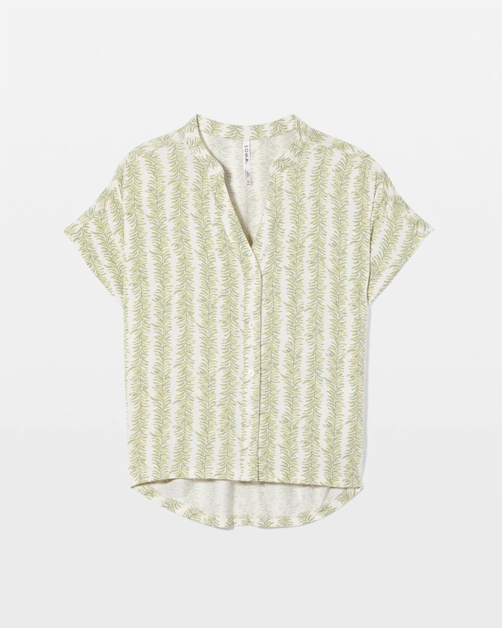 CHILL STRIPE CHAMPAGNE - Mandarin Collar Short Sleeve Pajama Top | Soma