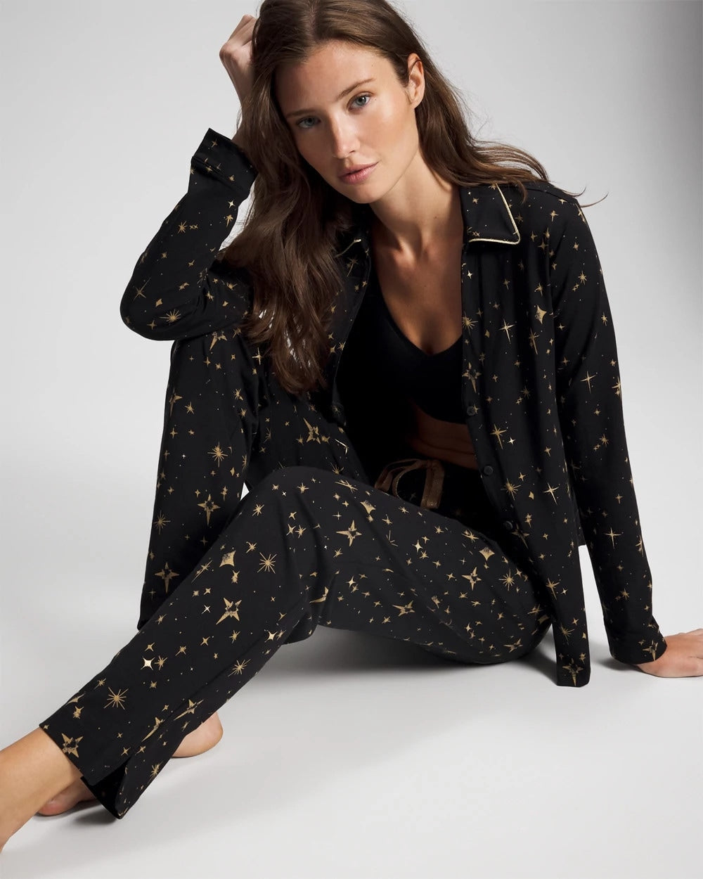 STELLAR SCENE BLACK/FOIL - Ankle Pajama Pant | Soma