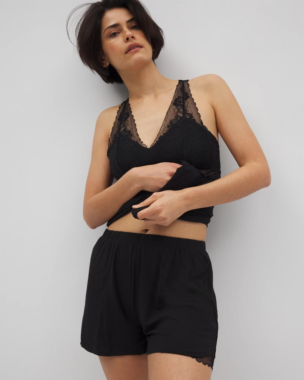 BLACK - Lace Trim Pajama Shorts | Soma