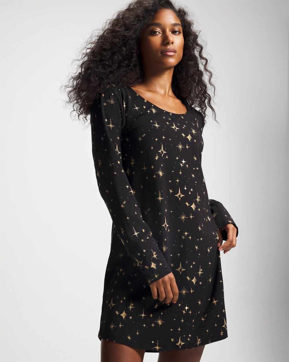 STELLAR SCENE BLACK/FOIL - Long-Sleeve Sleepshirt | Soma