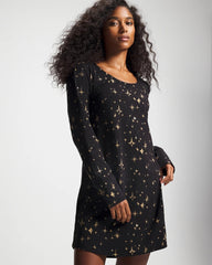 STELLAR SCENE BLACK/FOIL - Long-Sleeve Sleepshirt | Soma