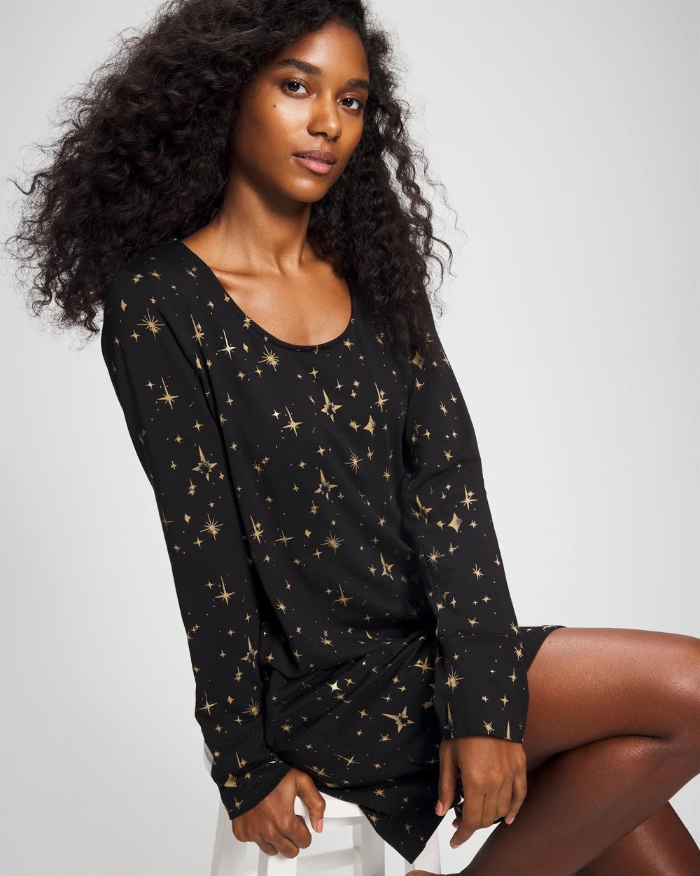 STELLAR SCENE BLACK/FOIL - Long-Sleeve Sleepshirt | Soma