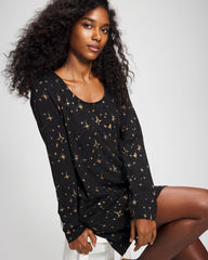 STELLAR SCENE BLACK/FOIL - Long-Sleeve Sleepshirt | Soma
