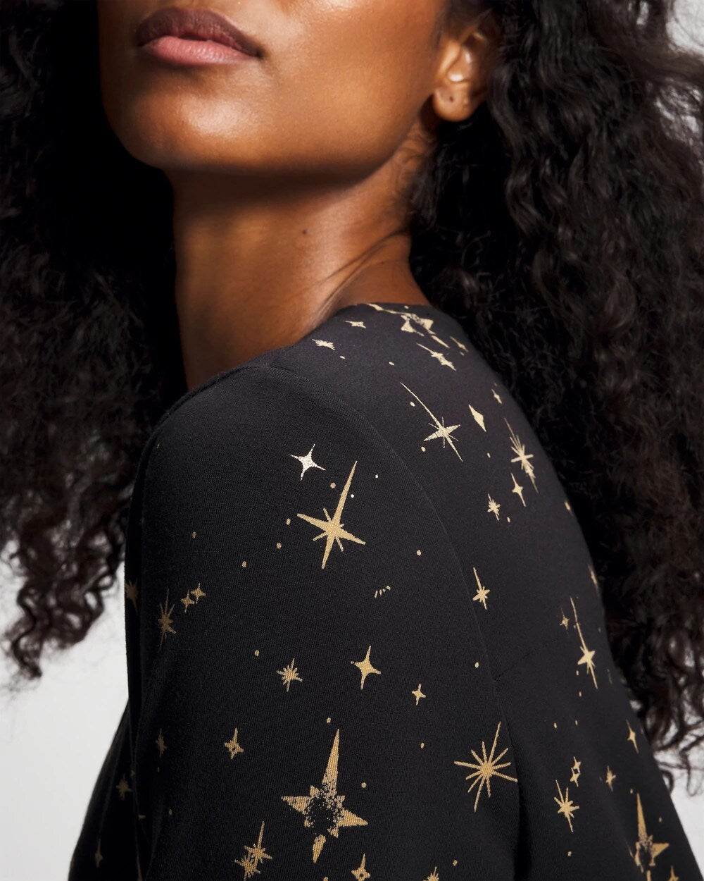 STELLAR SCENE BLACK/FOIL - Long-Sleeve Sleepshirt | Soma