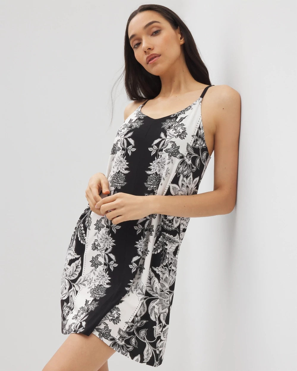 STAMPED FLORAL SCARF BLK - Flyaway Chemise | Soma
