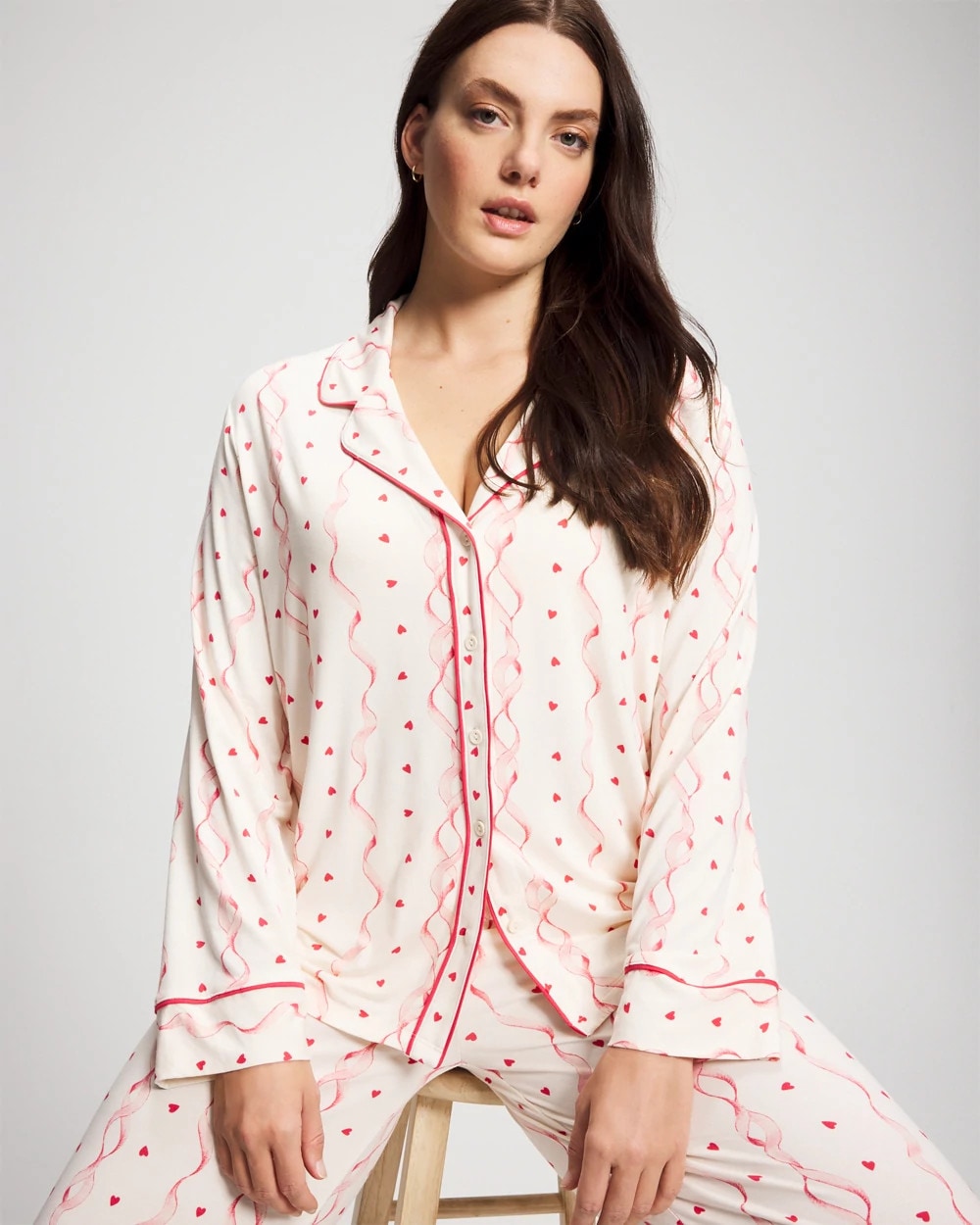 COQUETTE VALENTINE CHAMP - Cool Nights Long Sleeve Notch Collar with Piped Placket Pajama Top | Soma
