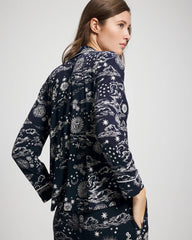 COSMIC BALLET NAVY - Cool Nights Long Sleeve Notch Collar with Piped Placket Pajama Top | Soma