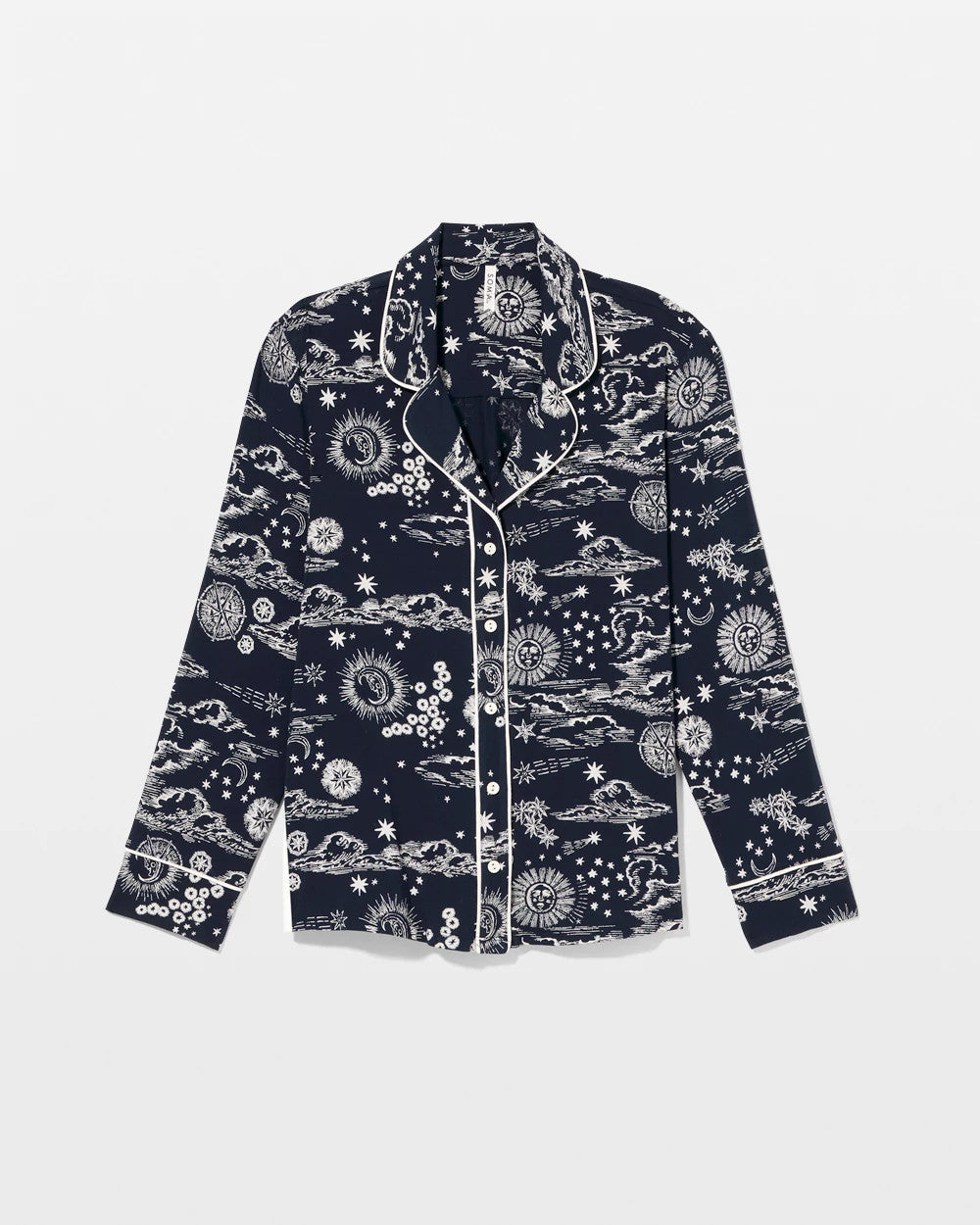 COSMIC BALLET NAVY - Cool Nights Long Sleeve Notch Collar with Piped Placket Pajama Top | Soma