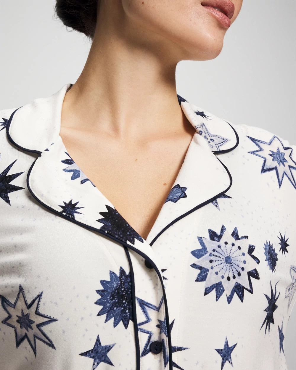 CELESTIAL CHARMS CHAMP - Cool Nights Long Sleeve Notch Collar with Piped Placket Pajama Top | Soma