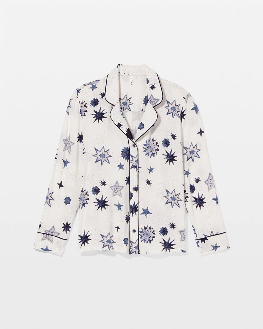 CELESTIAL CHARMS CHAMP - Cool Nights Long Sleeve Notch Collar with Piped Placket Pajama Top | Soma
