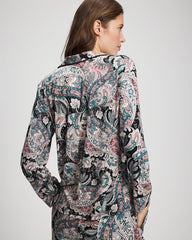 REGAL PAISLEY BLACK - Cool Nights Long Sleeve Notch Collar with Piped Placket Pajama Top | Soma