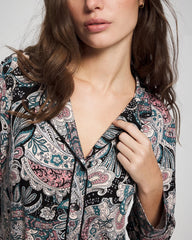 REGAL PAISLEY BLACK - Cool Nights Long Sleeve Notch Collar with Piped Placket Pajama Top | Soma