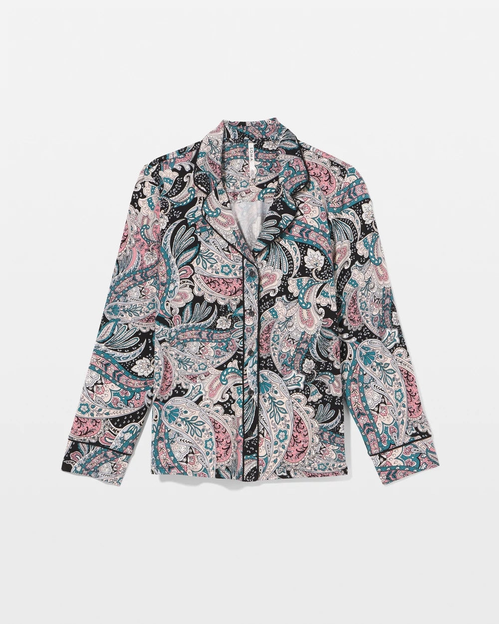 REGAL PAISLEY BLACK - Cool Nights Long Sleeve Notch Collar with Piped Placket Pajama Top | Soma