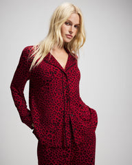 FELINE PAINT THE TOWN RED - Cool Nights Long Sleeve Notch Collar with Piped Placket Pajama Top | Soma