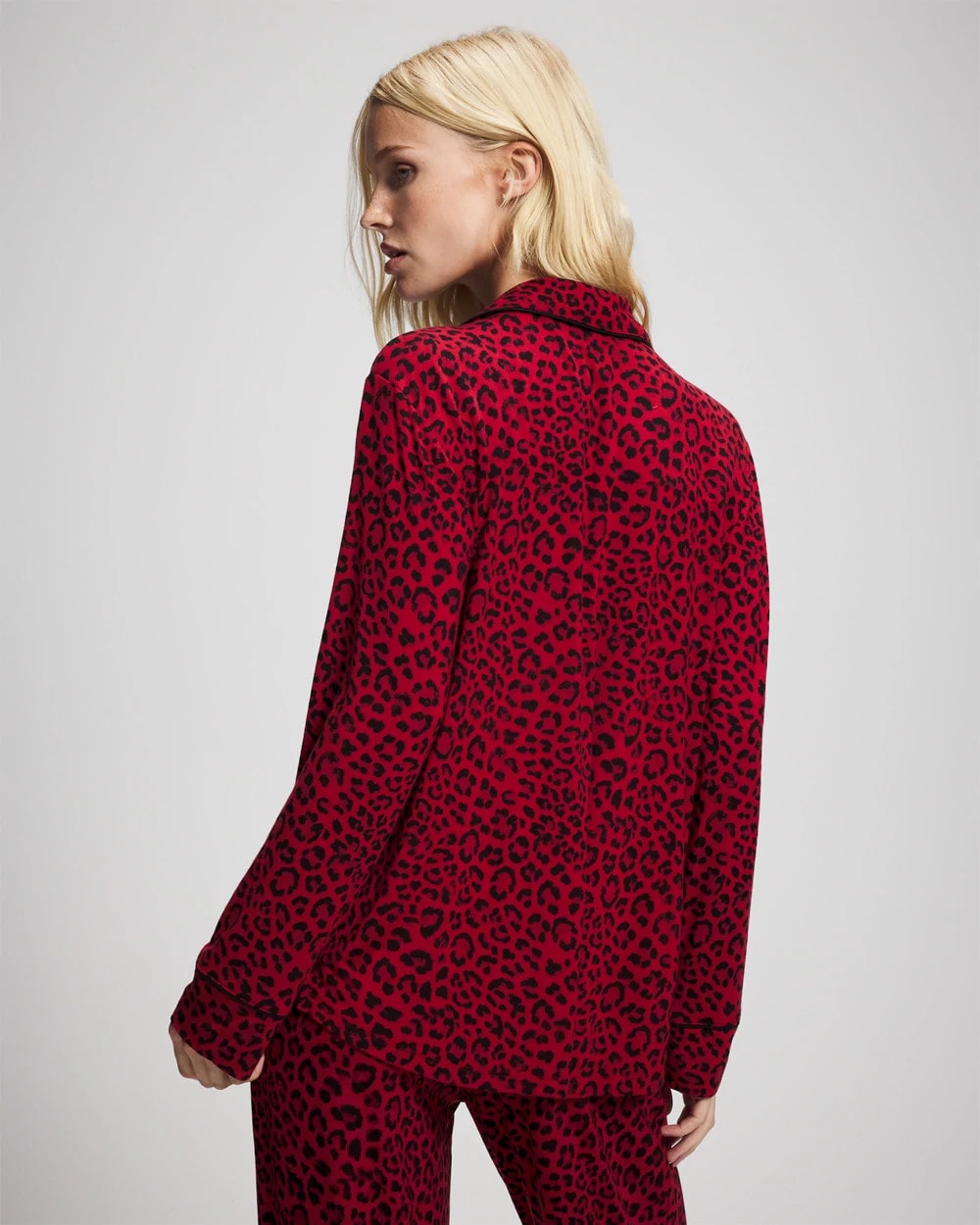 FELINE PAINT THE TOWN RED - Cool Nights Long Sleeve Notch Collar with Piped Placket Pajama Top | Soma