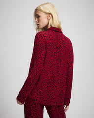 FELINE PAINT THE TOWN RED - Cool Nights Long Sleeve Notch Collar with Piped Placket Pajama Top | Soma