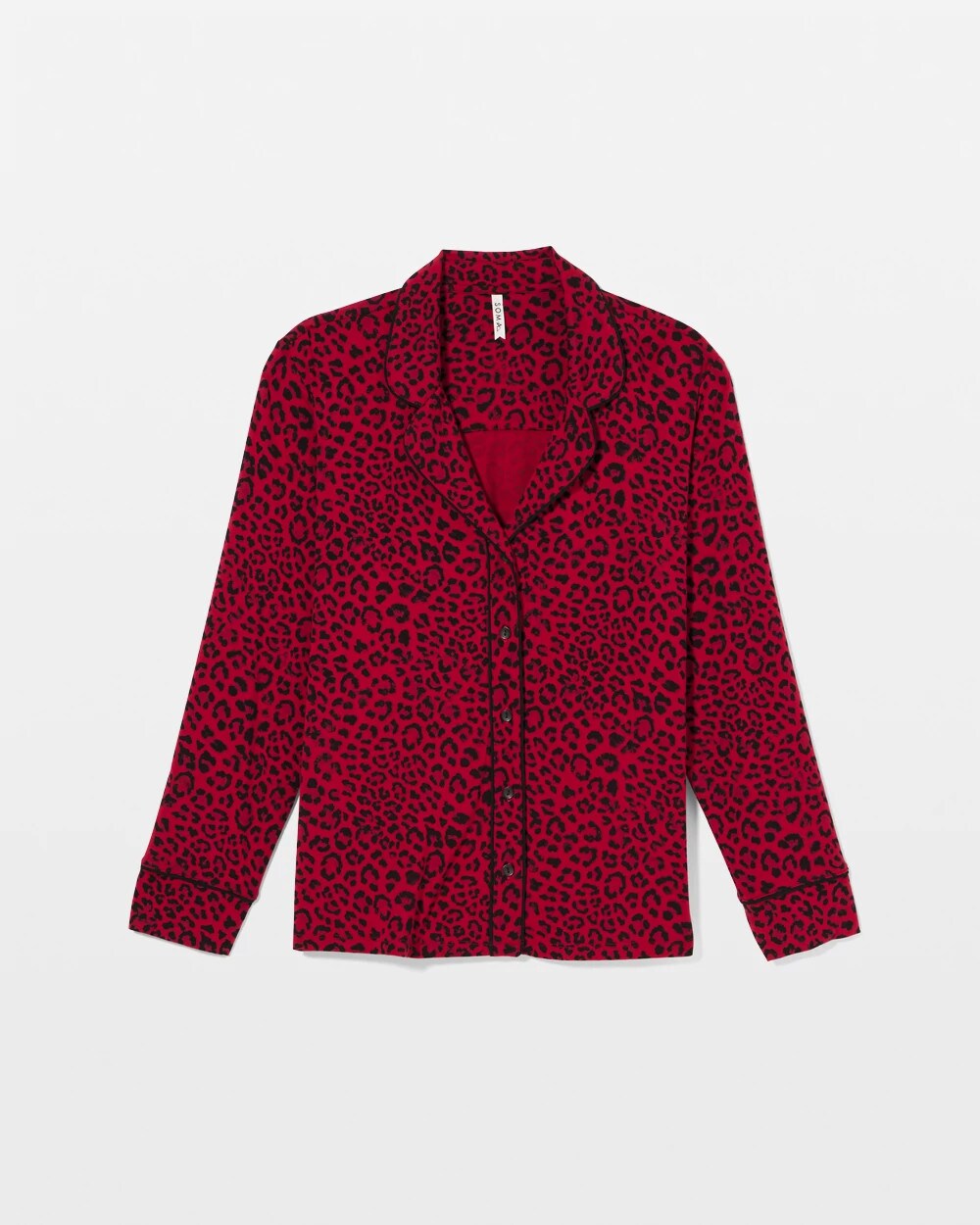 FELINE PAINT THE TOWN RED - Cool Nights Long Sleeve Notch Collar with Piped Placket Pajama Top | Soma