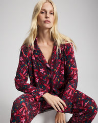 HOLLY JOLLY RED VELVET - Cool Nights Long Sleeve Notch Collar with Piped Placket Pajama Top | Soma