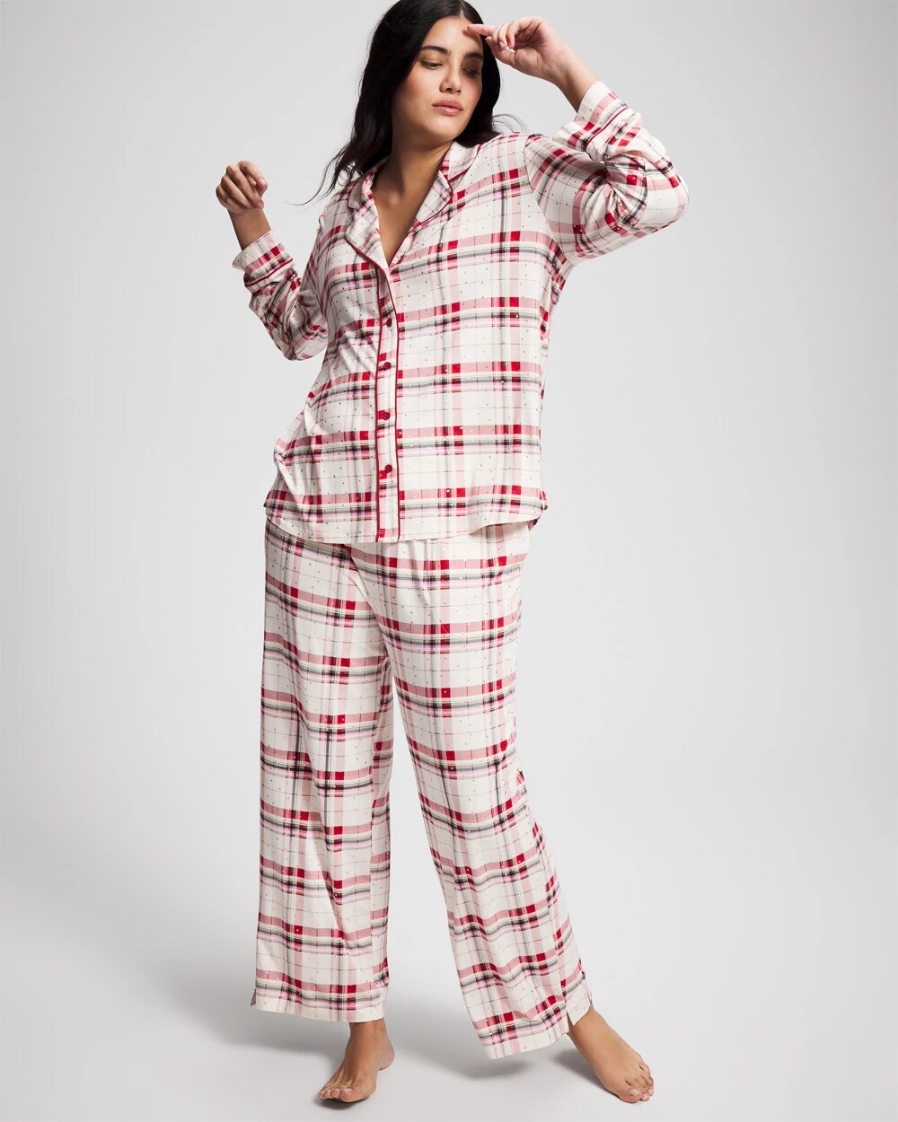 TARTAN TEXTILE CHAMP - Cool Nights Long Sleeve Notch Collar with Piped Placket Pajama Top | Soma