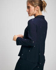 SILVER DEW DROP/NAVY - Cool Nights Long Sleeve Notch Collar with Piped Placket Pajama Top | Soma