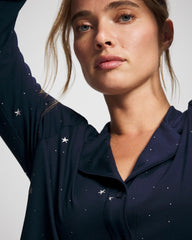 SILVER DEW DROP/NAVY - Cool Nights Long Sleeve Notch Collar with Piped Placket Pajama Top | Soma