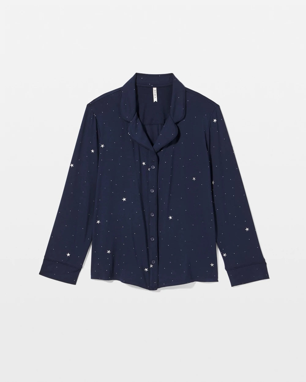 SILVER DEW DROP/NAVY - Cool Nights Long Sleeve Notch Collar with Piped Placket Pajama Top | Soma