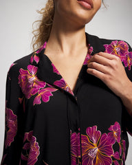 GILDED BLOOMS MAGENTA - Cool Nights Long Sleeve Notch Collar with Piped Placket Pajama Top | Soma