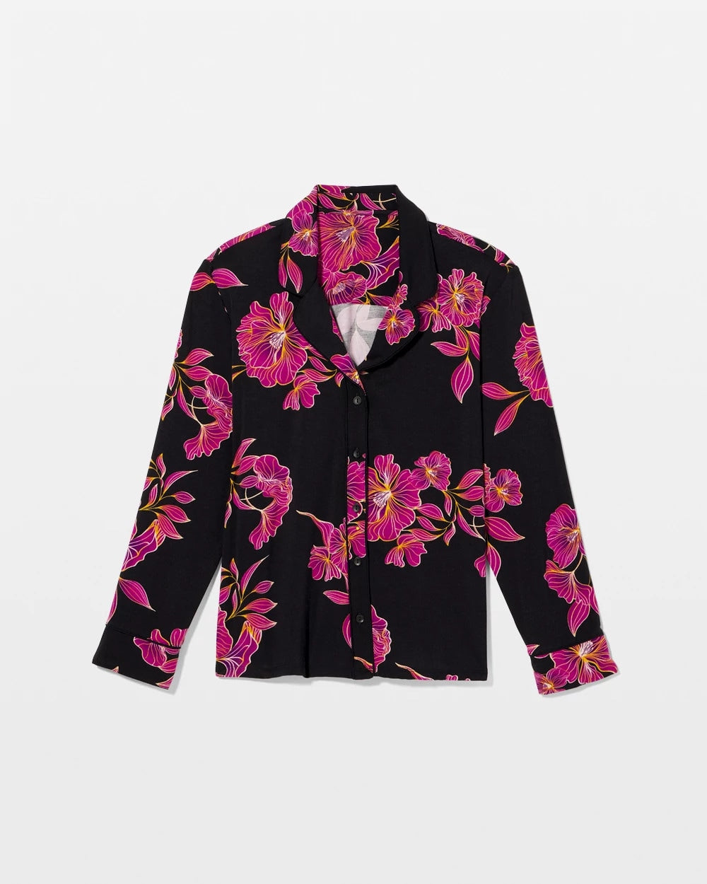 GILDED BLOOMS MAGENTA - Cool Nights Long Sleeve Notch Collar with Piped Placket Pajama Top | Soma