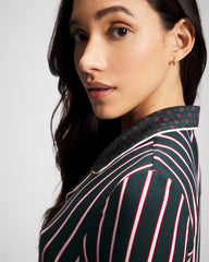 MIDNIGHT STRIPE GREEN JOL - Cool Nights Long Sleeve Notch Collar with Piped Placket Pajama Top | Soma