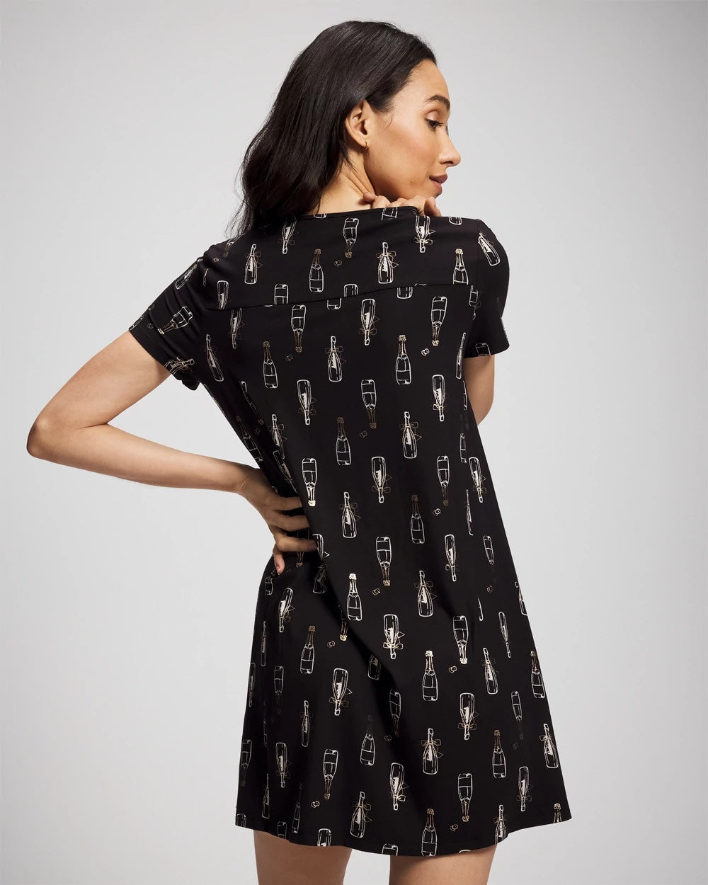 CHAMPAGNE POP BLACK/FOIL - Short Sleeve Sleepshirt | Soma