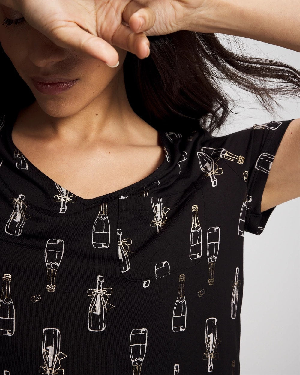 CHAMPAGNE POP BLACK/FOIL - Short Sleeve Sleepshirt | Soma