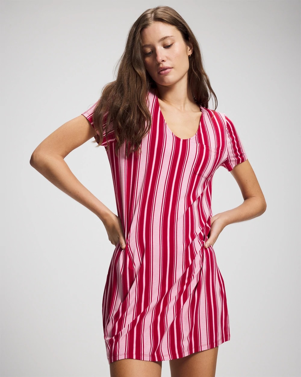 SLEIGHBELL STRIPE RED - Short Sleeve Sleepshirt | Soma