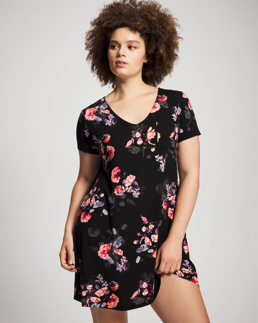 FLORAL DREAMS BLACK - Short Sleeve Sleepshirt | Soma