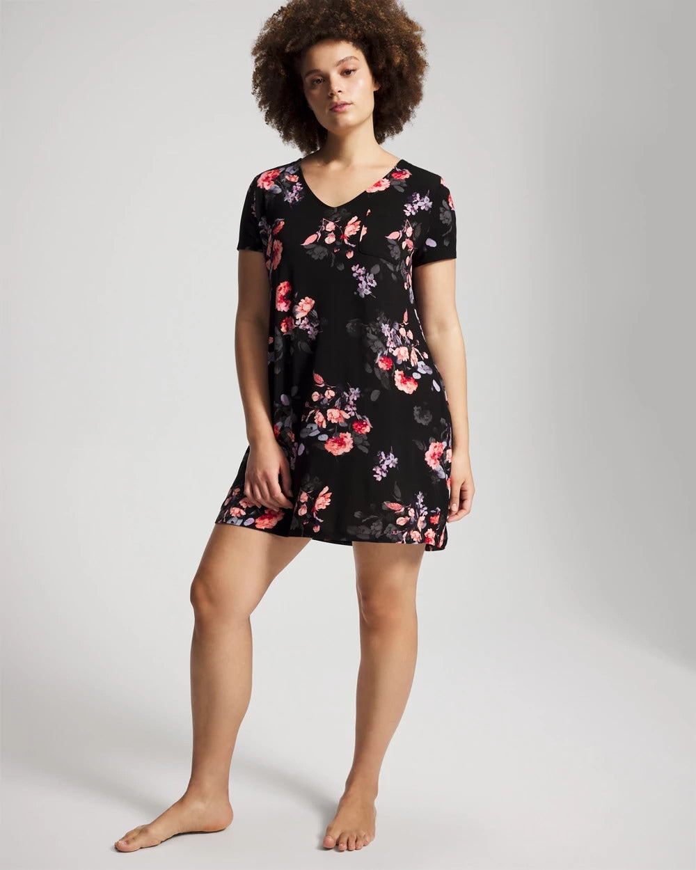 FLORAL DREAMS BLACK - Short Sleeve Sleepshirt | Soma