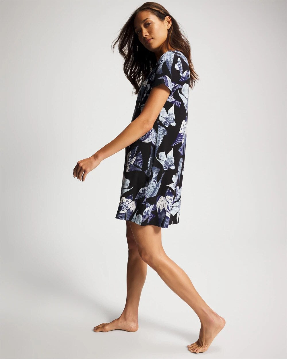 WHIMSICAL WINGS BLK MID - Short Sleeve Sleepshirt | Soma