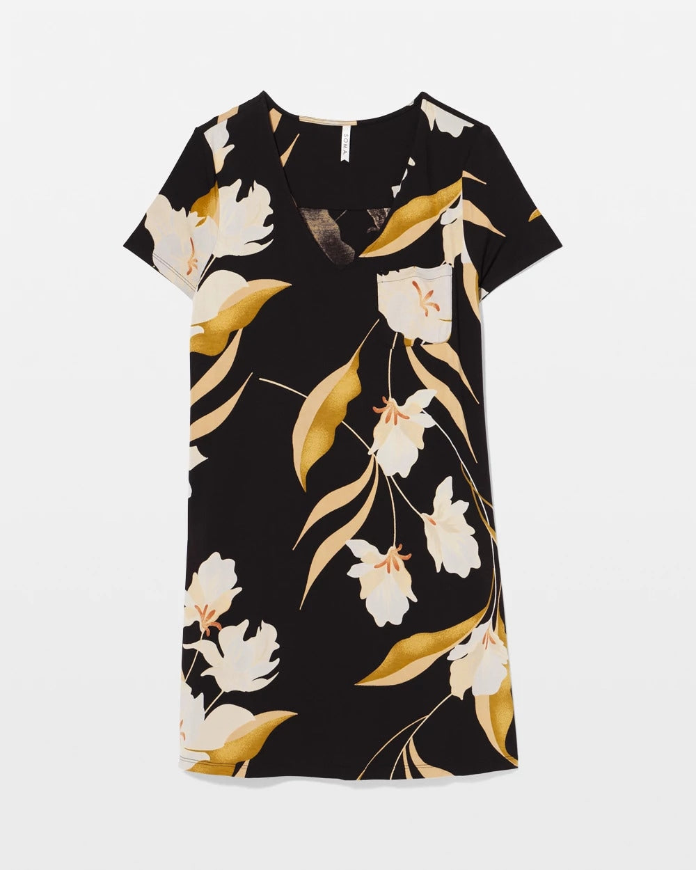 MYSTIC BLOOMS BLACK MID - Short Sleeve Sleepshirt | Soma